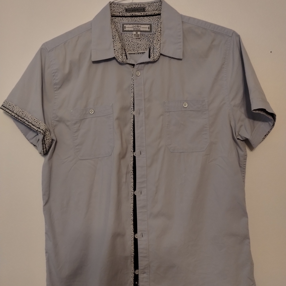 PD&C Gray Casual Button Down Shirt Classic Collar